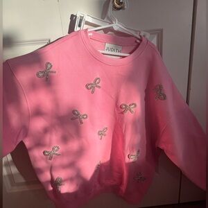 Judith Pink Sweatshirt with Silver Bow Accents